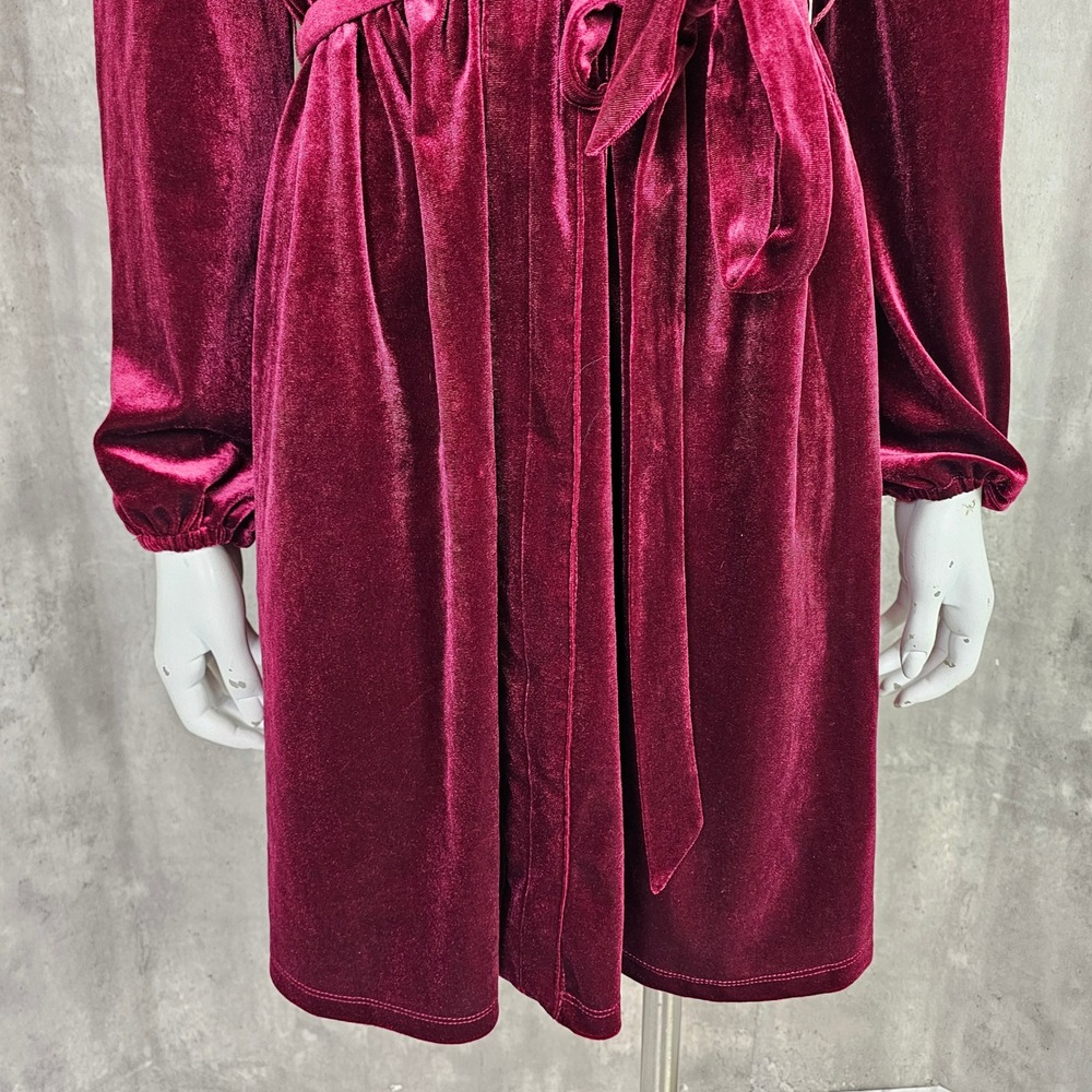 Draper James Womens S Wine Red Bishop L/S Belted Velvet Dress VNeck Mini Dress - Picture 4 of 10